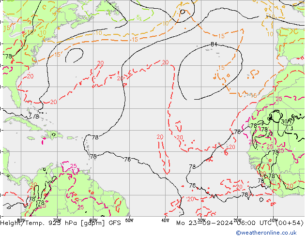 Height/Temp. 925 гПа GFS пн 23.09.2024 06 UTC