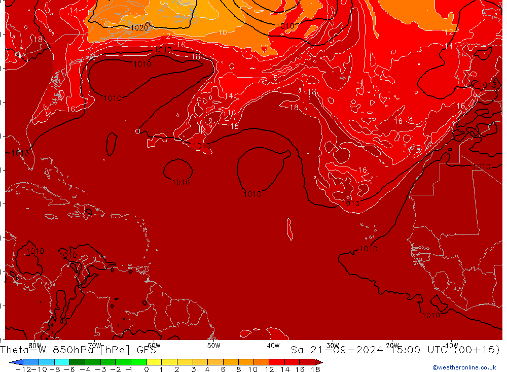 Theta-W 850hPa GFS Sa 21.09.2024 15 UTC