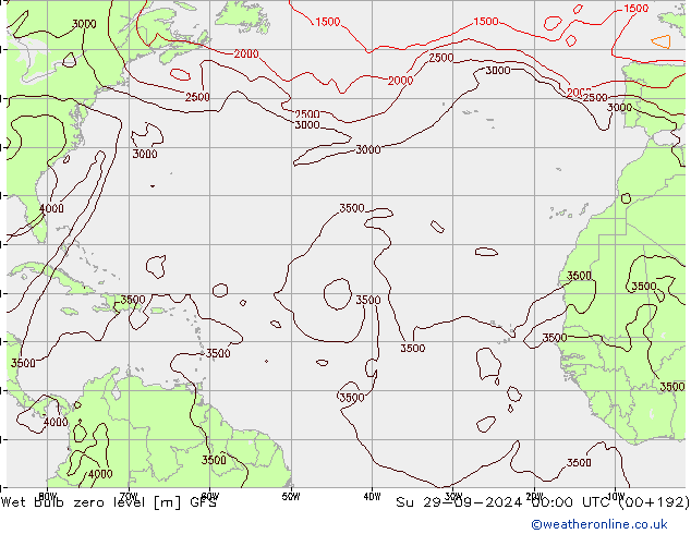 Wet bulb zero level GFS Su 29.09.2024 00 UTC