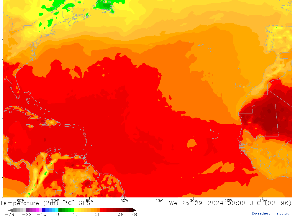 Temperature (2m) GFS We 25.09.2024 00 UTC