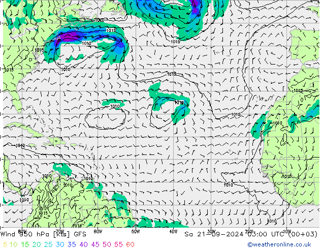 Viento 950 hPa GFS sáb 21.09.2024 03 UTC