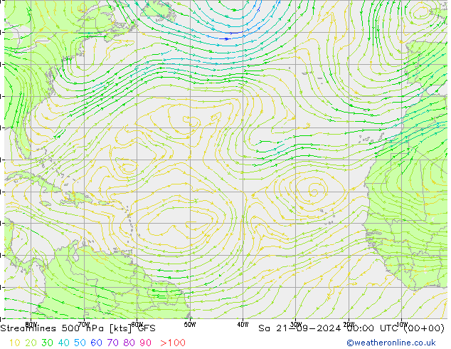 Línea de corriente 500 hPa GFS Sa 21.09.2024 00 GMT