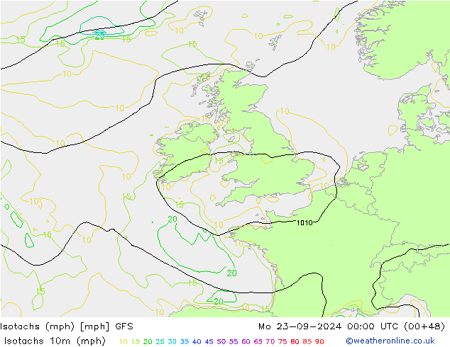 Izotacha (mph) GFS wrzesień 2024