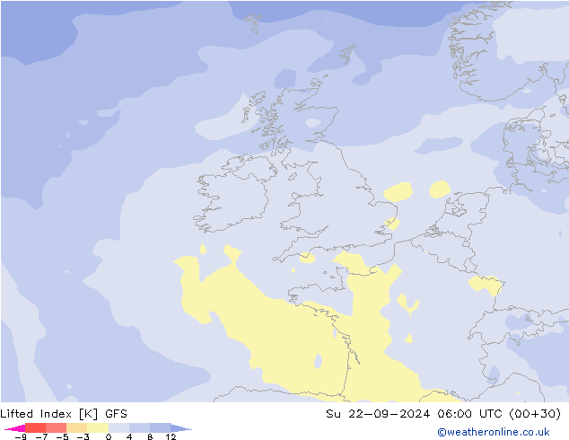 Lifted Index GFS Su 22.09.2024 06 UTC