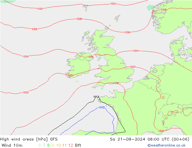 Izotacha GFS so. 21.09.2024 06 UTC