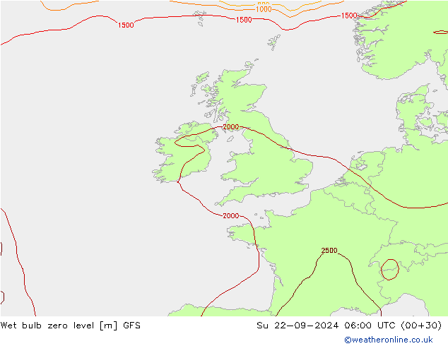 Wet bulb zero level GFS Su 22.09.2024 06 UTC