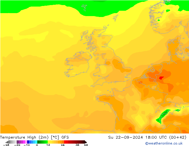 Temperatura máx. (2m) GFS dom 22.09.2024 18 UTC