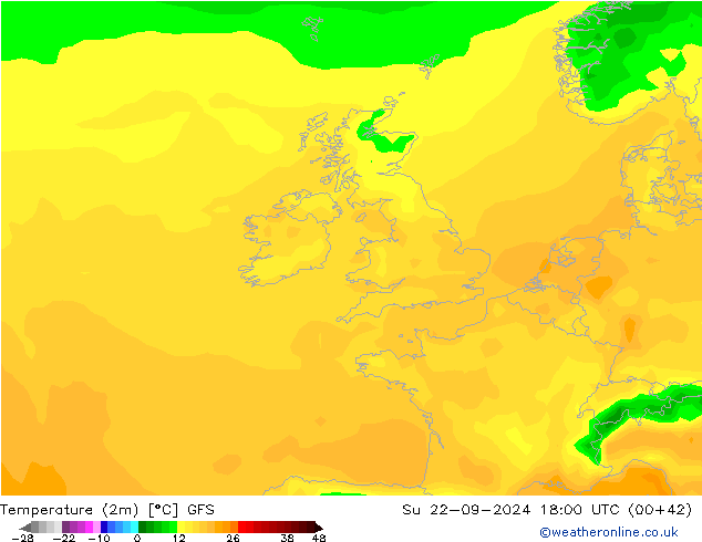 Temperatura (2m) GFS dom 22.09.2024 18 UTC