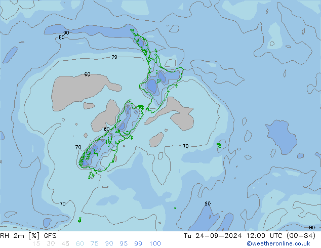 RH 2m GFS вт 24.09.2024 12 UTC