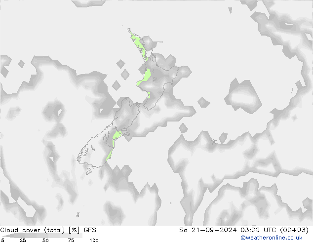 Cloud cover (total) GFS Sa 21.09.2024 03 UTC