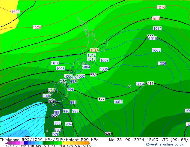 Schichtdicke 500-1000 hPa GFS Mo 23.09.2024 18 UTC