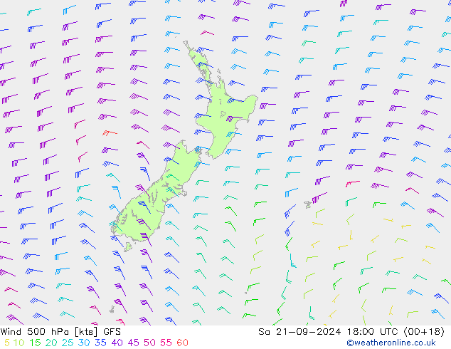 Vento 500 hPa GFS Sáb 21.09.2024 18 UTC