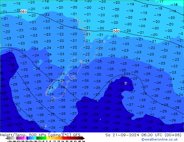 Z500/Rain (+SLP)/Z850 GFS сб 21.09.2024 06 UTC