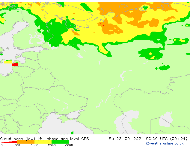 Cloud base (low) GFS Su 22.09.2024 00 UTC