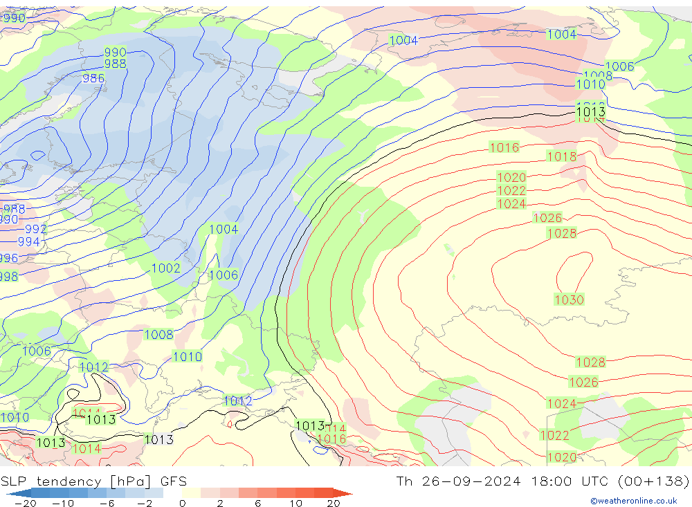 SLP tendency GFS Th 26.09.2024 18 UTC