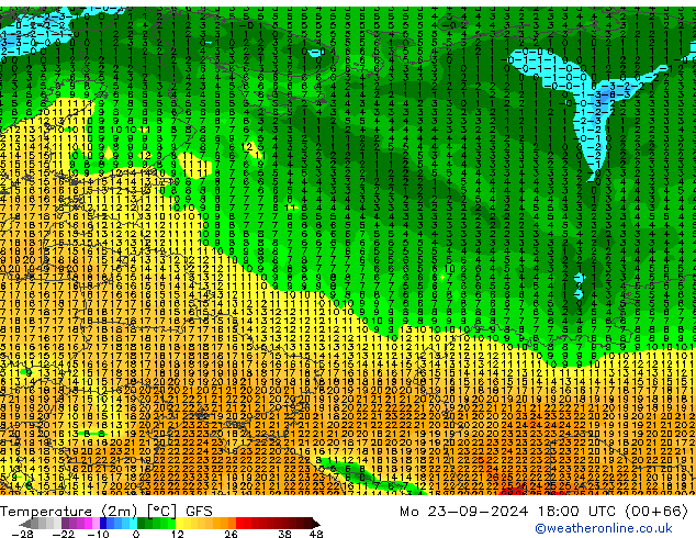 Temperatura (2m) GFS lun 23.09.2024 18 UTC