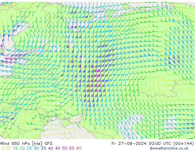 Rüzgar 950 hPa GFS Cu 27.09.2024 00 UTC