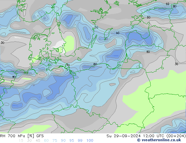 RH 700 hPa GFS Dom 29.09.2024 12 UTC