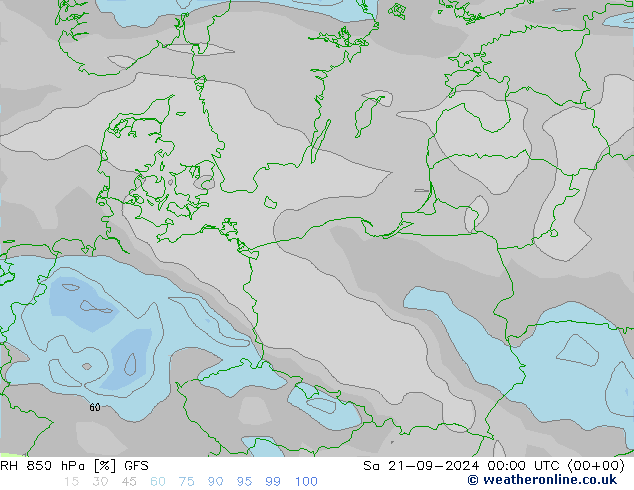 RH 850 hPa GFS Sáb 21.09.2024 00 UTC