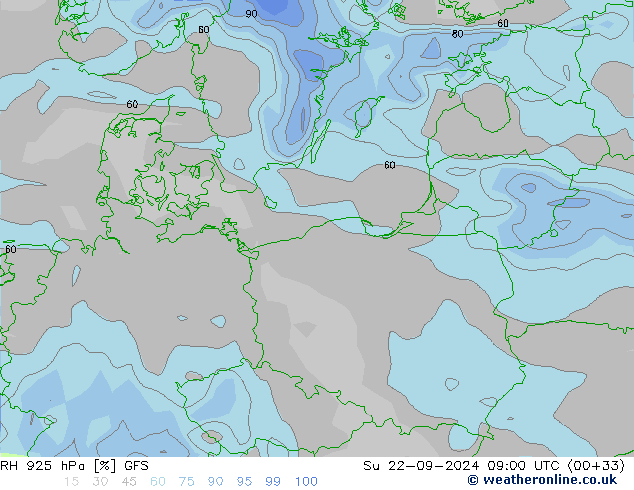 RH 925 hPa GFS  22.09.2024 09 UTC