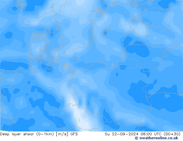 Deep layer shear (0-1km) GFS Su 22.09.2024 06 UTC