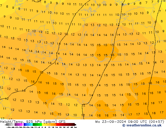 Hoogte/Temp. 925 hPa GFS ma 23.09.2024 09 UTC
