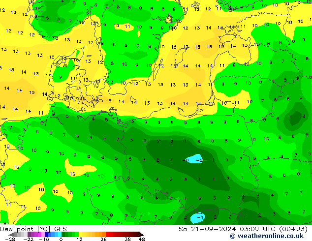 Dew point GFS Sa 21.09.2024 03 UTC