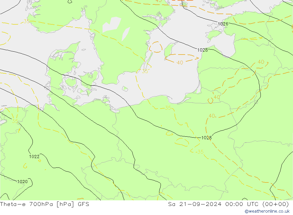 Theta-e 700hPa GFS so. 21.09.2024 00 UTC