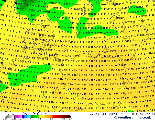 Temperatura (2m) GFS Dom 29.09.2024 12 UTC