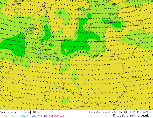 Rüzgar 10 m GFS Paz 22.09.2024 06 UTC