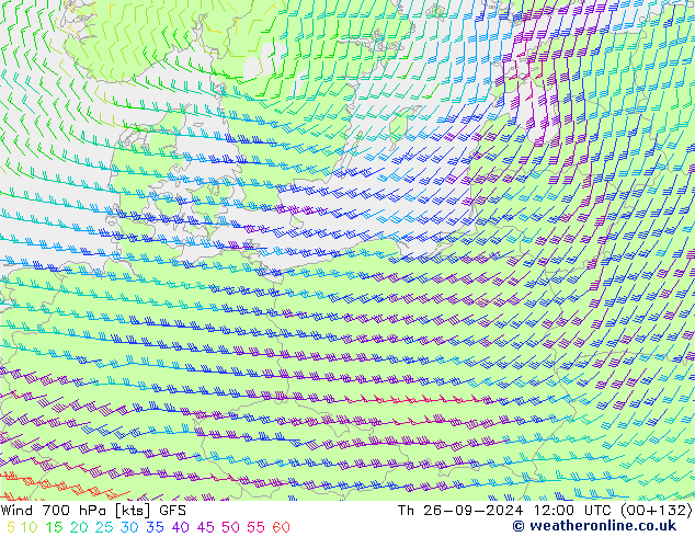 wiatr 700 hPa GFS czw. 26.09.2024 12 UTC