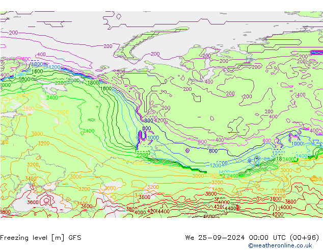 Freezing level GFS  25.09.2024 00 UTC