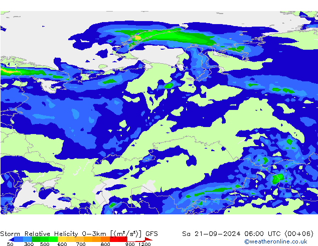 Storm Relative Helicity GFS Sa 21.09.2024 06 UTC