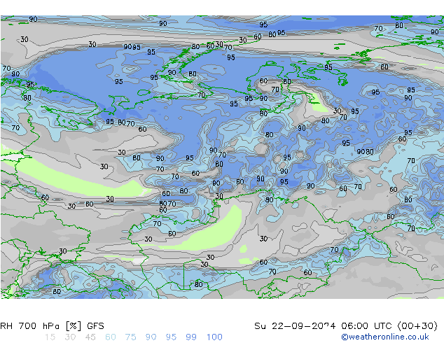 RH 700 hPa GFS Ne 22.09.2024 06 UTC