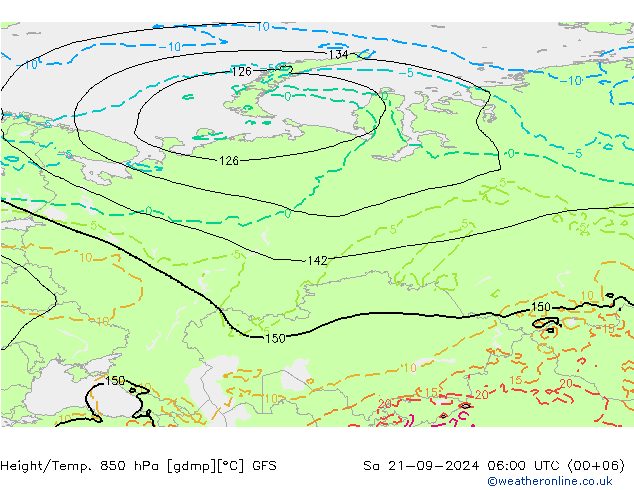 Yükseklik/Sıc. 850 hPa GFS Cts 21.09.2024 06 UTC