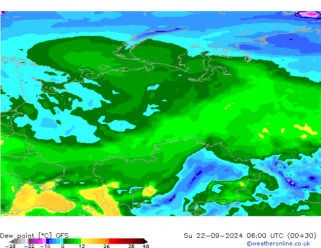 Ponto de orvalho GFS Dom 22.09.2024 06 UTC