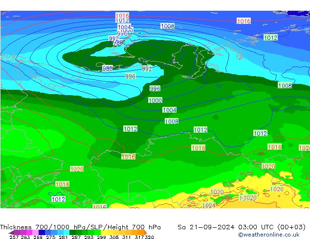 Schichtdicke 700-1000 hPa GFS Sa 21.09.2024 03 UTC