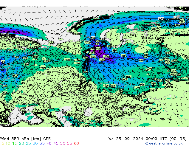  850 hPa GFS  25.09.2024 00 UTC