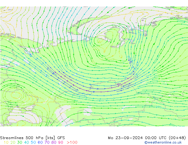 Rüzgar 500 hPa GFS Pzt 23.09.2024 00 UTC