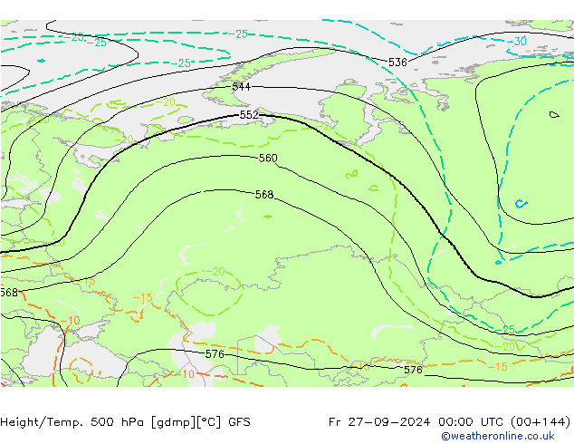 Height/Temp. 500 hPa GFS  27.09.2024 00 UTC