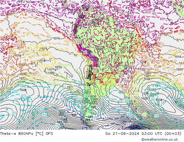 Theta-e 850hPa GFS Sa 21.09.2024 03 UTC