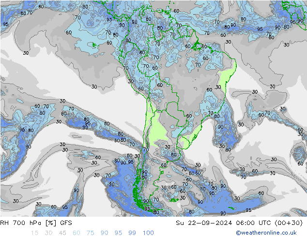 RH 700 hPa GFS Su 22.09.2024 06 UTC