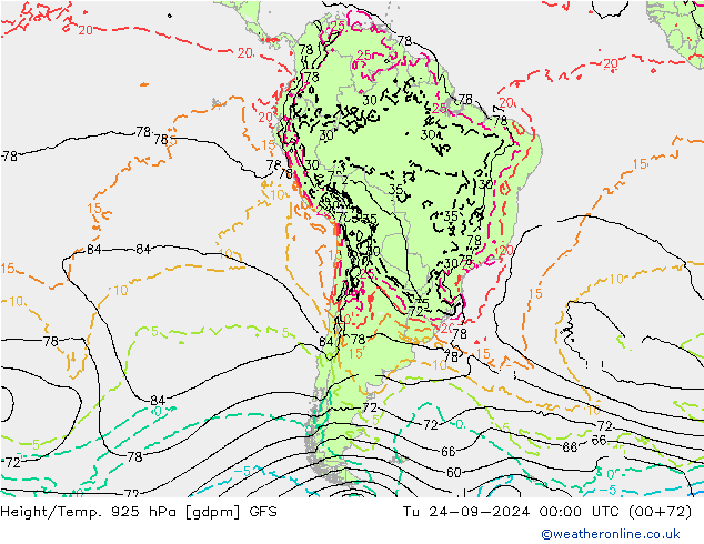 Height/Temp. 925 hPa GFS Tu 24.09.2024 00 UTC