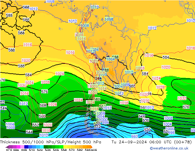 Schichtdicke 500-1000 hPa GFS Di 24.09.2024 06 UTC