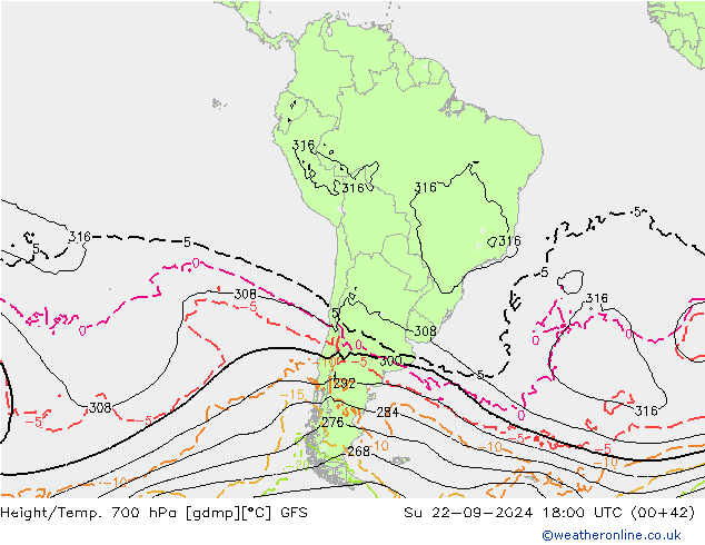 Height/Temp. 700 hPa GFS  22.09.2024 18 UTC