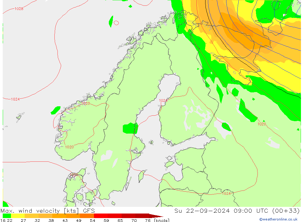 Max. wind velocity GFS Su 22.09.2024 09 UTC