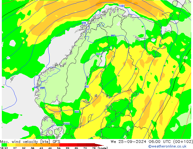 Max. wind velocity GFS Qua 25.09.2024 06 UTC