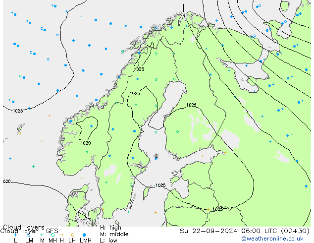 Cloud layer GFS Su 22.09.2024 06 UTC