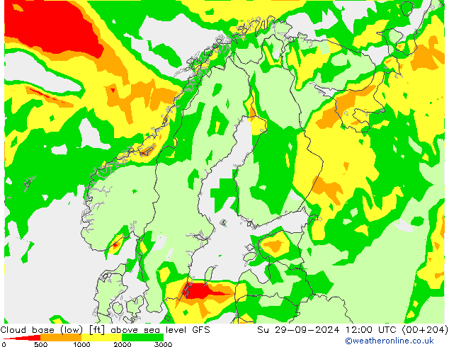 Wolkenbasis (Laag) GFS zo 29.09.2024 12 UTC