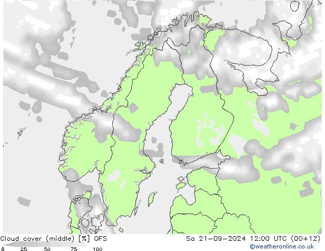 Cloud cover (middle) GFS Sa 21.09.2024 12 UTC